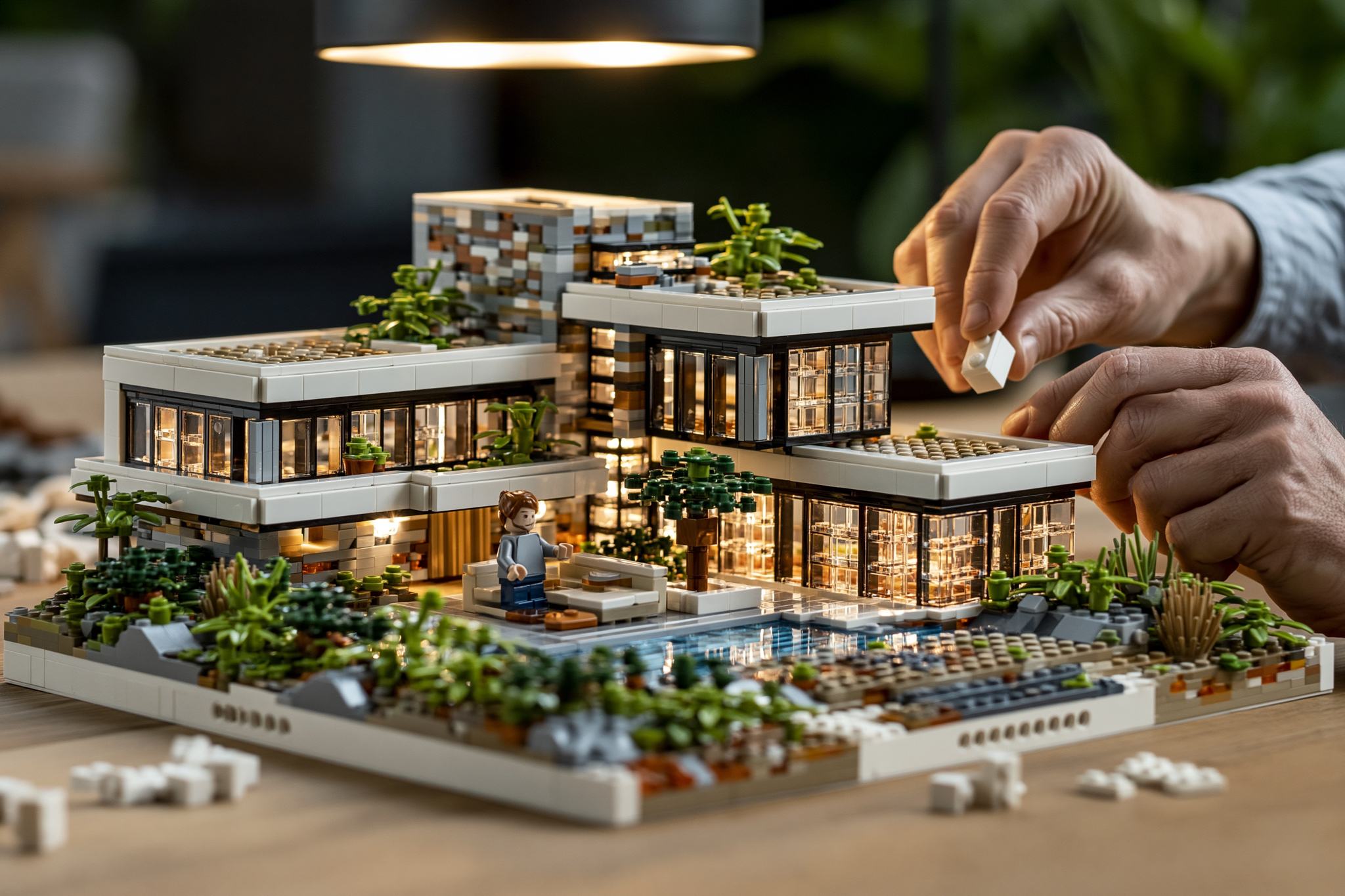Real differentiation shown as a strategic brand architecture model being built by hand.